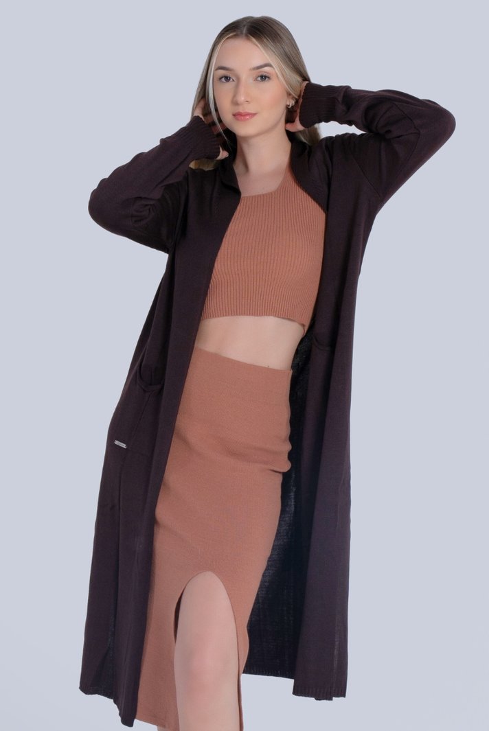 unoa Tende. size M マーブル　ロングスリーブ Cardigan Alongado em malha Fina com Bolsos.